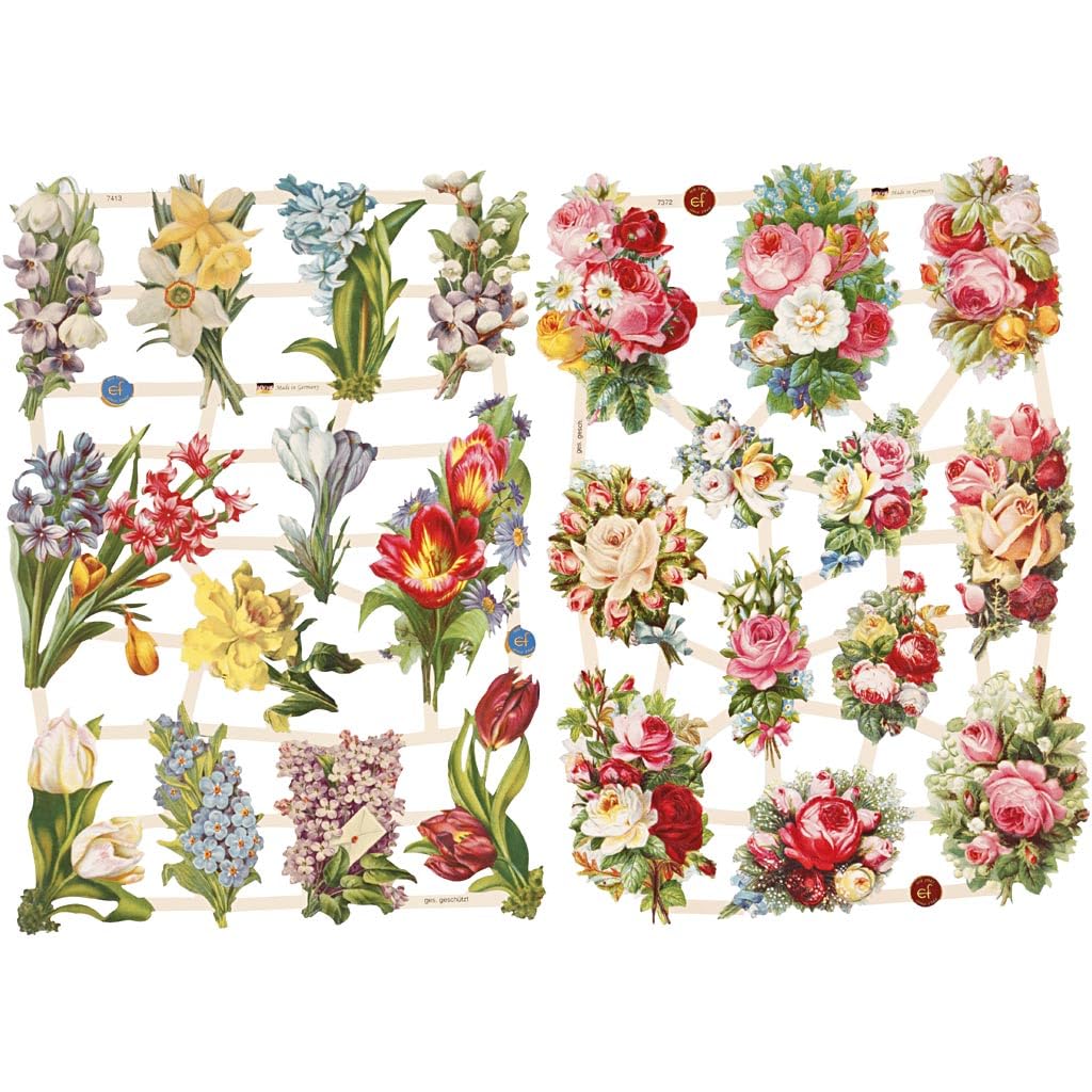 Die Cut Vintage Flower Compositions, 2 Sheets