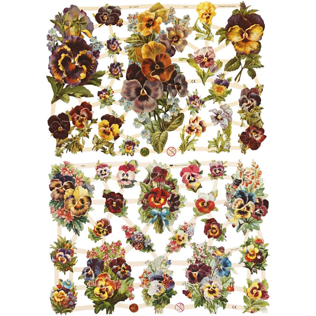Die Cut Vintage Pansy Flowers 2 Leaves