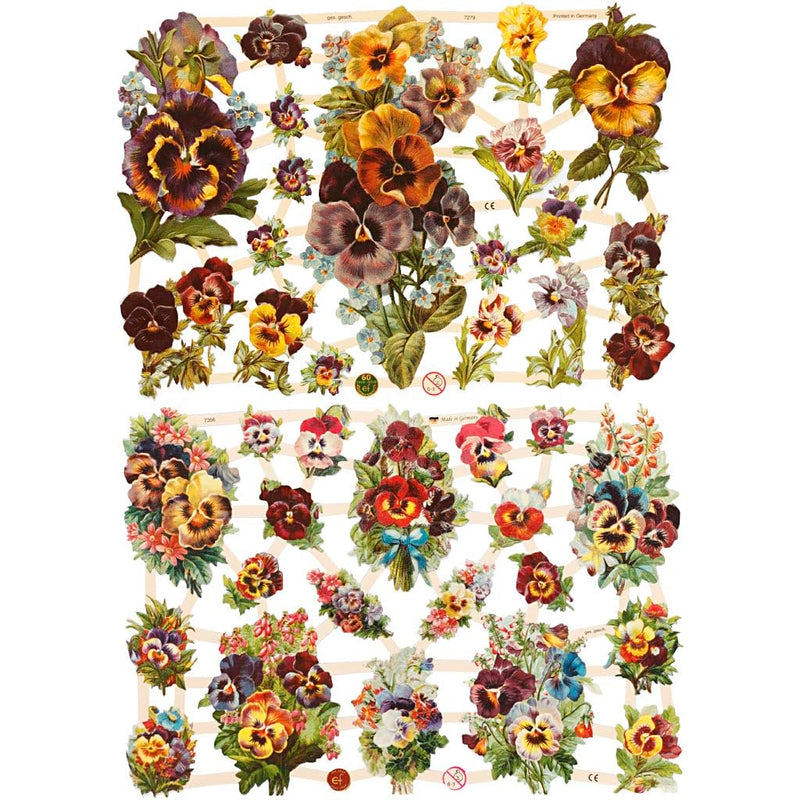 Die Cut Vintage Pansy Flowers 2 Leaves