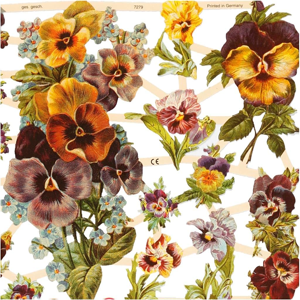 Die Cut Vintage Pansy Flowers 2 Leaves