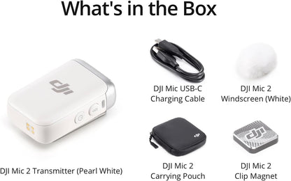 DJI Mic 2 Transmitter (Pearl White), Wireless Microphone with Intelligent Noise Cancelling, 14-Hour Internal Recording, 6-Hour Battery, Magnetic Attachment, Bluetooth Microphone, YouTube, Vlogs Transmitter (Pearlwhite) Single