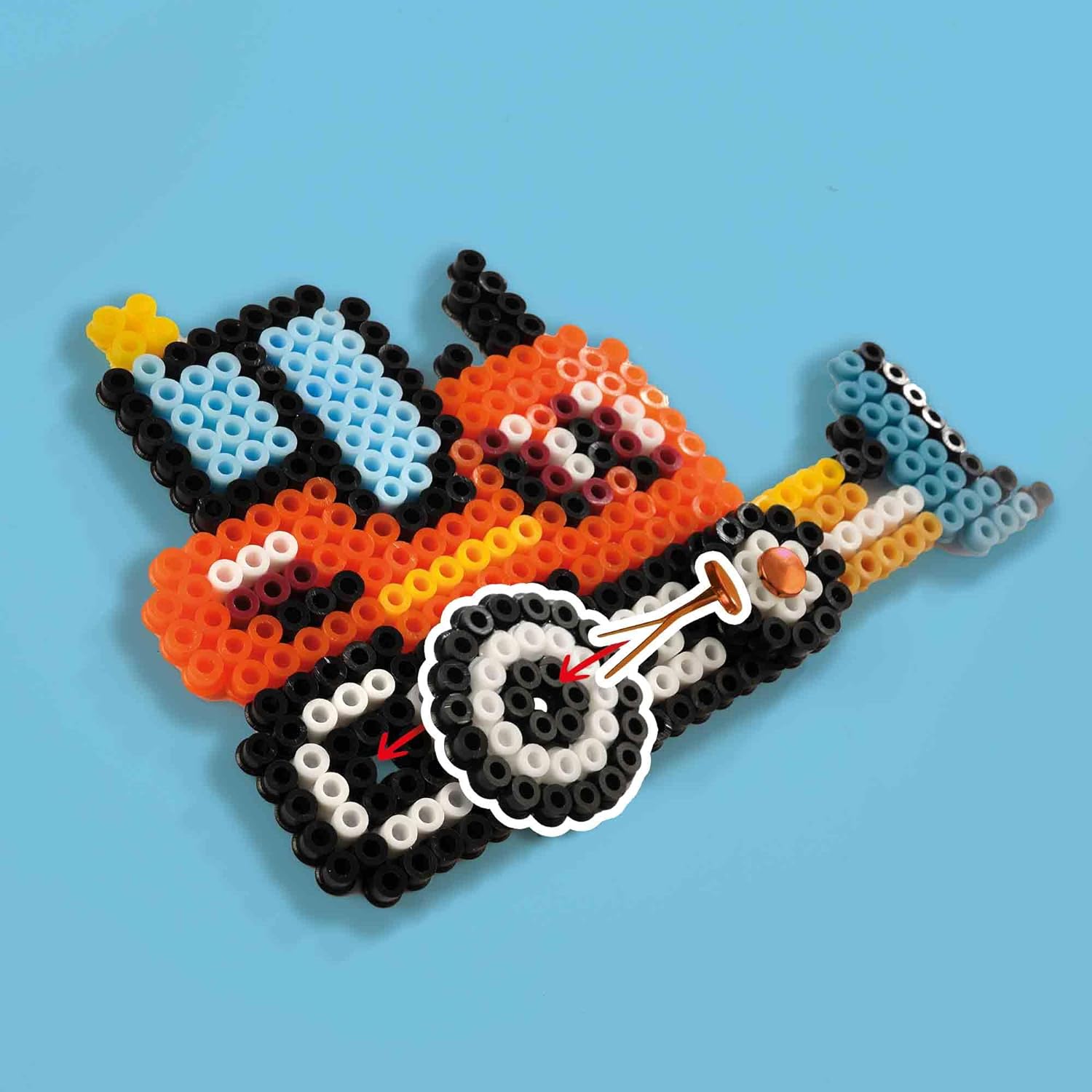 SES Creative 06206 Beedz Iron on Beads - Construction Trucks Craft Kit for Kids with Pegboard and Beads