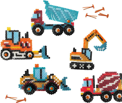 SES Creative 06206 Beedz Iron on Beads - Construction Trucks Craft Kit for Kids with Pegboard and Beads