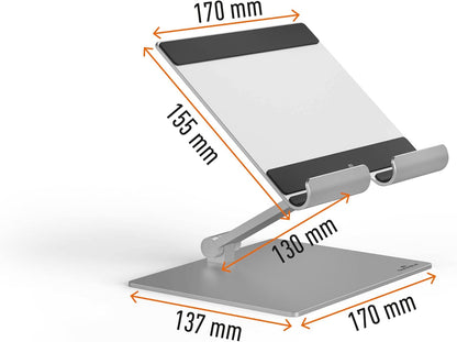 Durable Aluminium Tablet Stand for Tablets and Smartphones | Height and Angle Adjustable for iPad, Samsung, & More | Foldable Kitchen and Desk Holder
