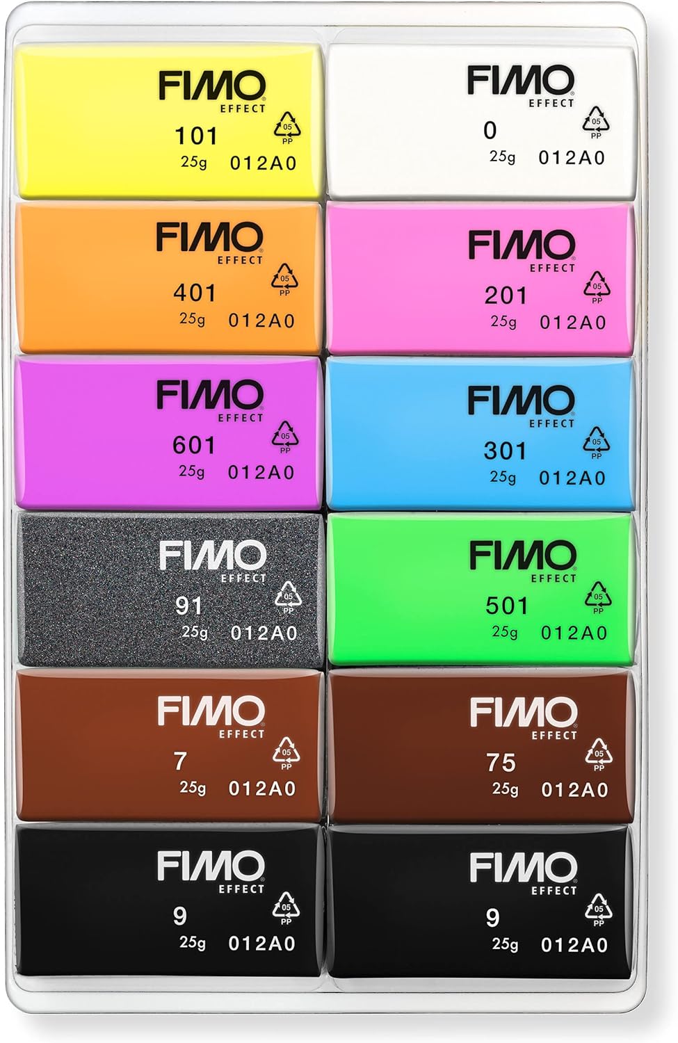 STAEDTLER 8013 C12-3 FIMO Effect Oven-Hardening Polymer Modelling Clay - Neon, Assorted Colours (Pack of 12 x 25g Half Blocks