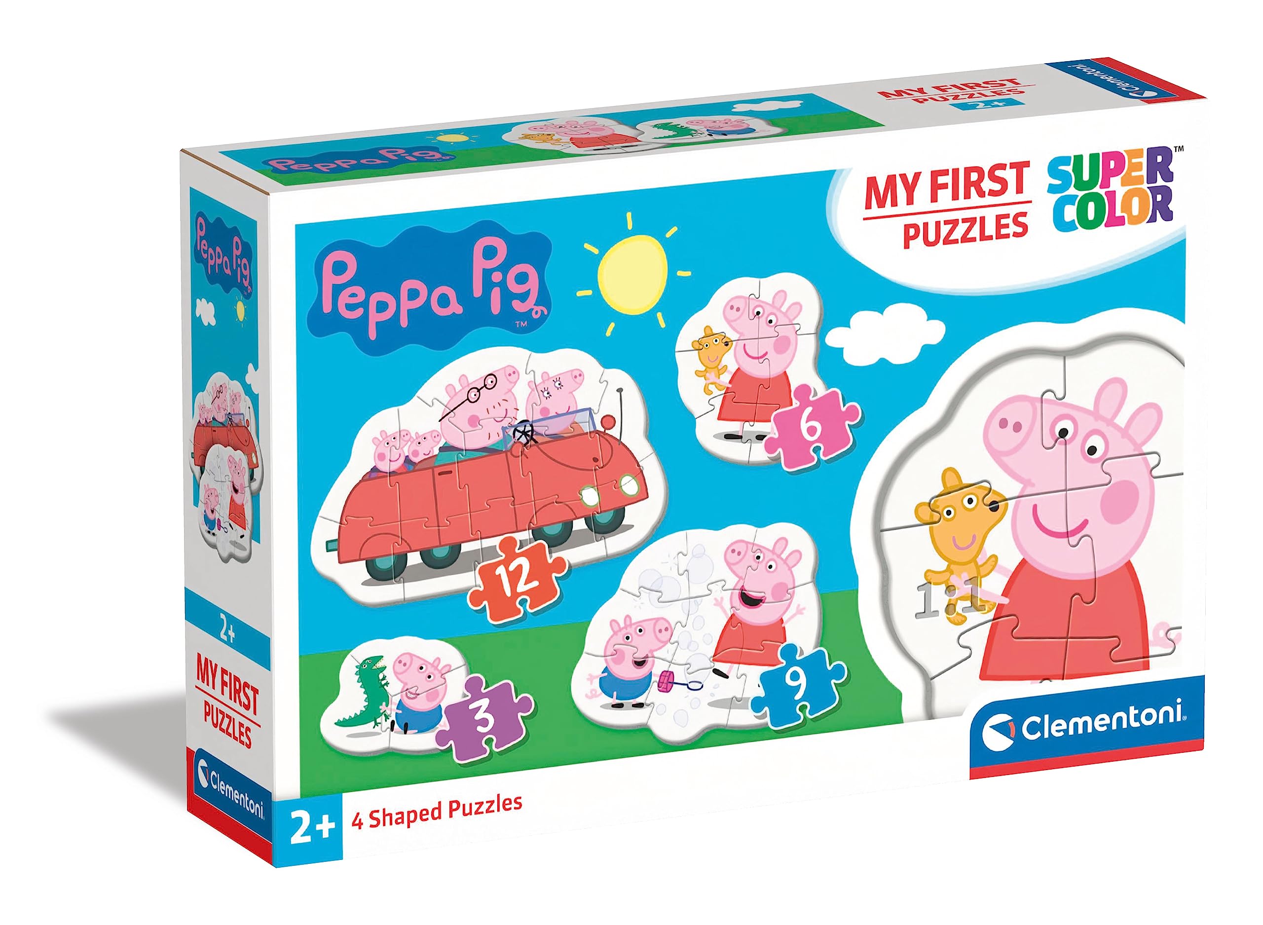 Clementoni - 20829 - Supercolor Puzzle - My First Puzzle - Peppa Pig - 3+6+9+12 pezzi - 4 puzzle sagomati - Made in Italy, puzzle bambini 2 anni+