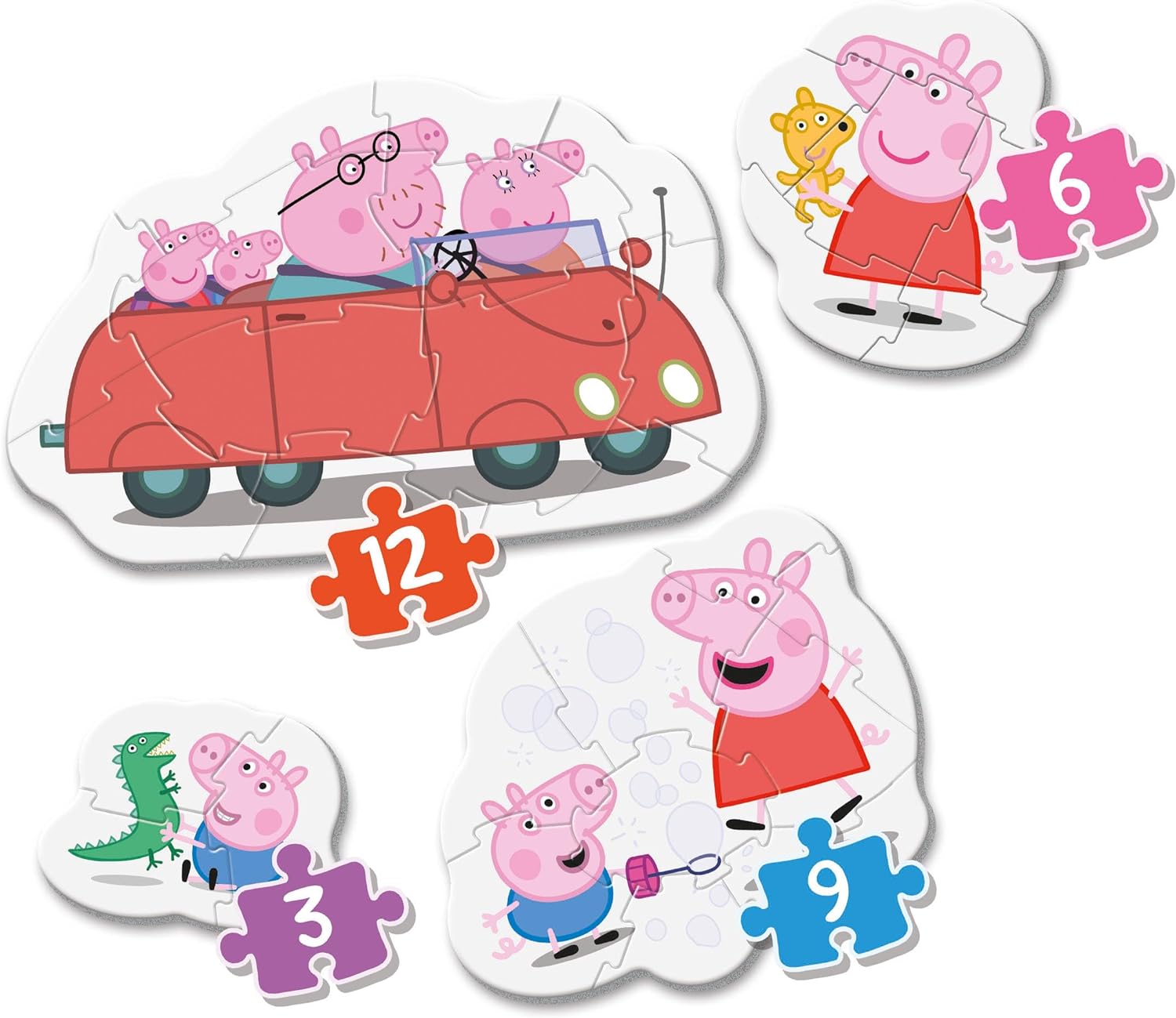 Clementoni - 20829 - Supercolor Puzzle - My First Puzzle - Peppa Pig - 3+6+9+12 pezzi - 4 puzzle sagomati - Made in Italy, puzzle bambini 2 anni+