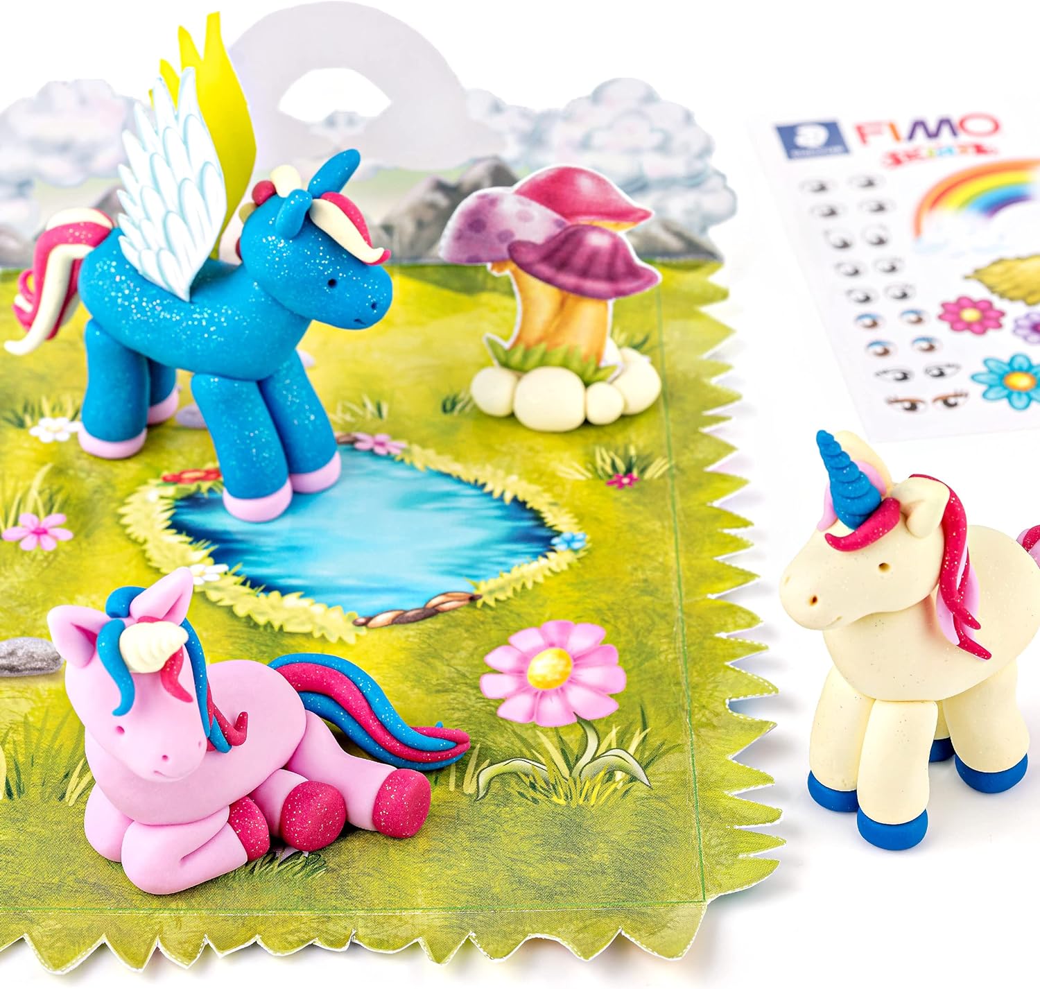 STAEDTLER 8034 19 LZ03 FIMO Kids Form&Play Playtime & Modelling Polymer Clay Set - "Unicorn" (Pack of 4 Blocks, Stickers, Modelling Tools & Background Scene