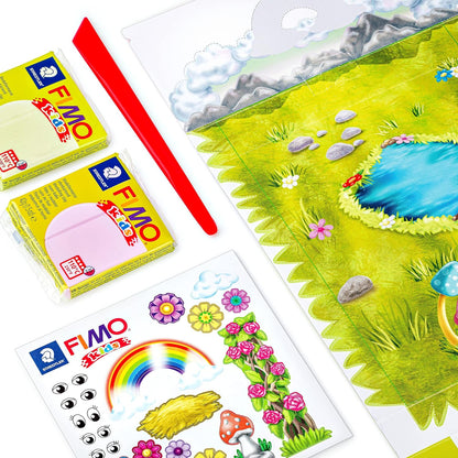 STAEDTLER 8034 19 LZ03 FIMO Kids Form&Play Playtime & Modelling Polymer Clay Set - "Unicorn" (Pack of 4 Blocks, Stickers, Modelling Tools & Background Scene