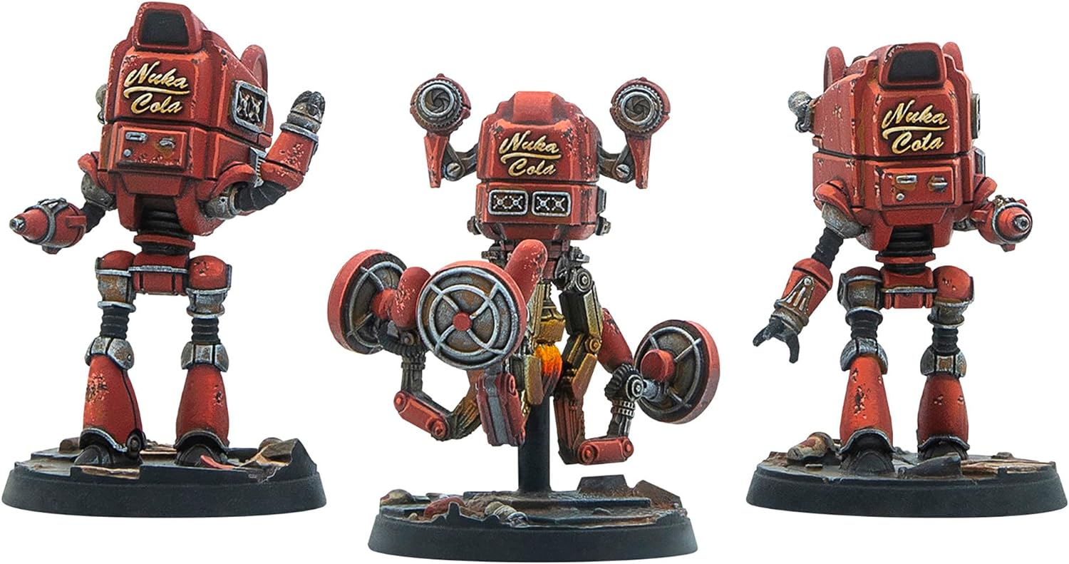 Modiphius Entertainment: Fallout: Wasteland Warfare - Robots: Starlight Theatre Staff -3 Figures, 32mm Unpainted Resin RPG Miniatures, Nuka World Wave