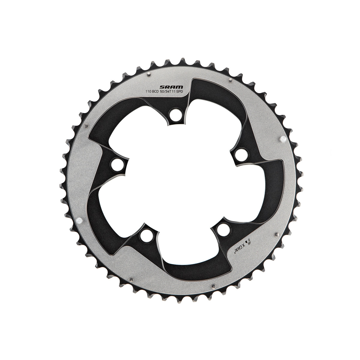 SRAM Chain Ring Road Rival22 X-Glide R 50T Yaw 11 Speed S3 Hiddenbolt/Non-Hidden Bolt 110 Alum 5mm Silver Bb30 Or Gxp (50-34) Black 11Speed 50T