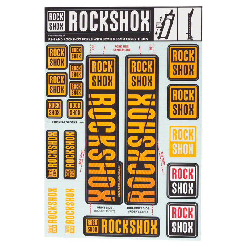 Rockshox Spare Front Suspension Decal Kit 30/32mm Ne02 Orange My18 Sid/Reba/Revelation(Pre 2018)/Sektor/Recon/Xc32/30G/30S/Xc30 Black 30/32mm