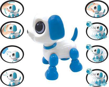 Lexibook, Power Puppy Mini, My Little Dog-Robot with Sounds, Music, Light Effects, Voice Repetition Function and Reaction to sounds, ROB02DOG, Blue/White