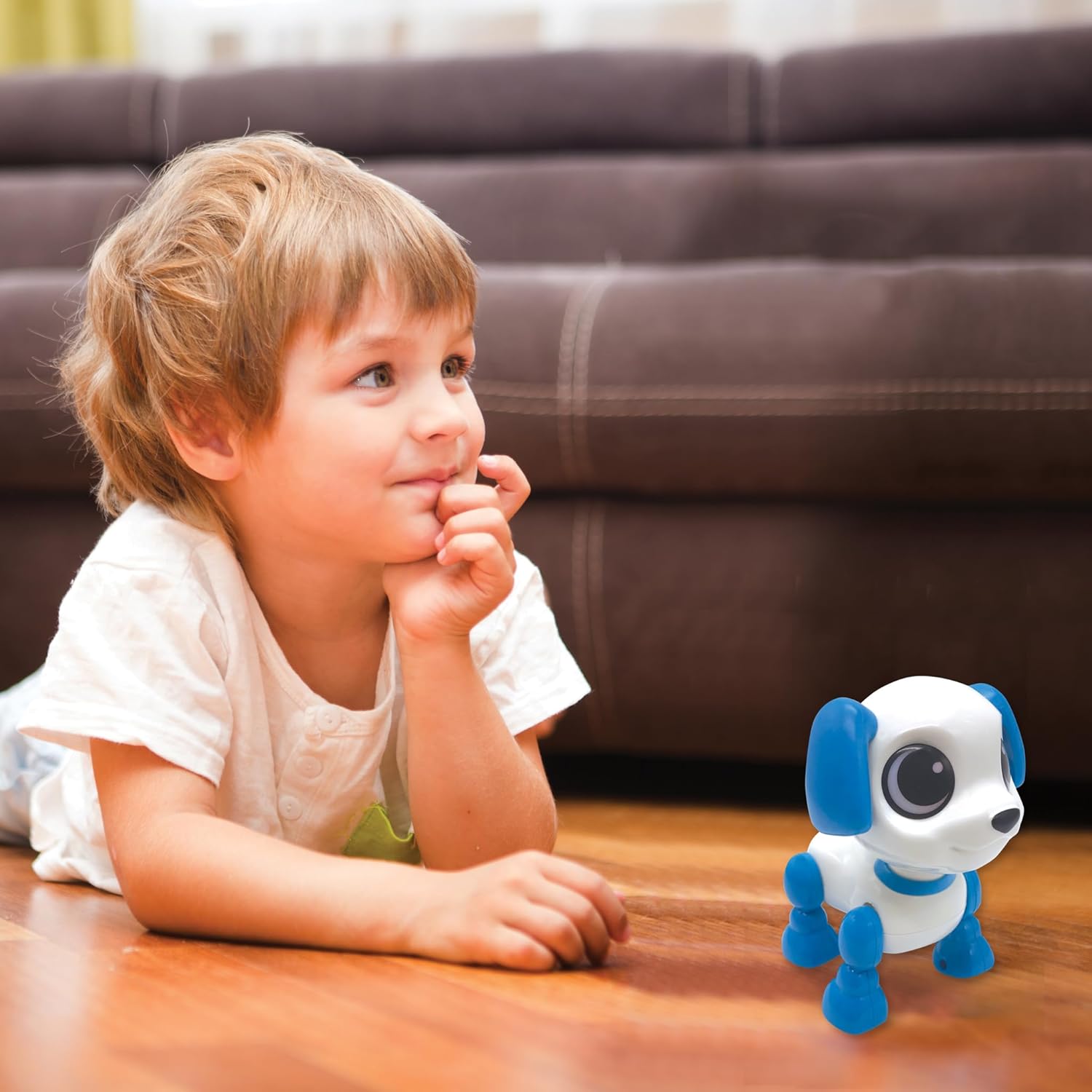 Lexibook, Power Puppy Mini, My Little Dog-Robot with Sounds, Music, Light Effects, Voice Repetition Function and Reaction to sounds, ROB02DOG, Blue/White
