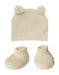 Heless 480 - Puppenkleidung aus 100% Bio-Baumwolle, 2-teiliges Strickset mit Bommelmütze und Strickschuhen in Ecru für Puppen und Kuscheltiere der Größe 35-45 cm