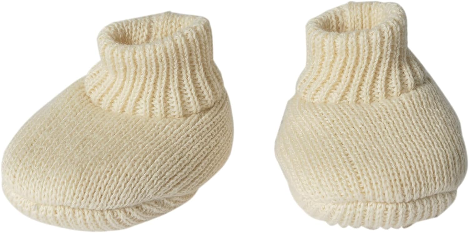 Heless 480 - Puppenkleidung aus 100% Bio-Baumwolle, 2-teiliges Strickset mit Bommelmütze und Strickschuhen in Ecru für Puppen und Kuscheltiere der Größe 35-45 cm