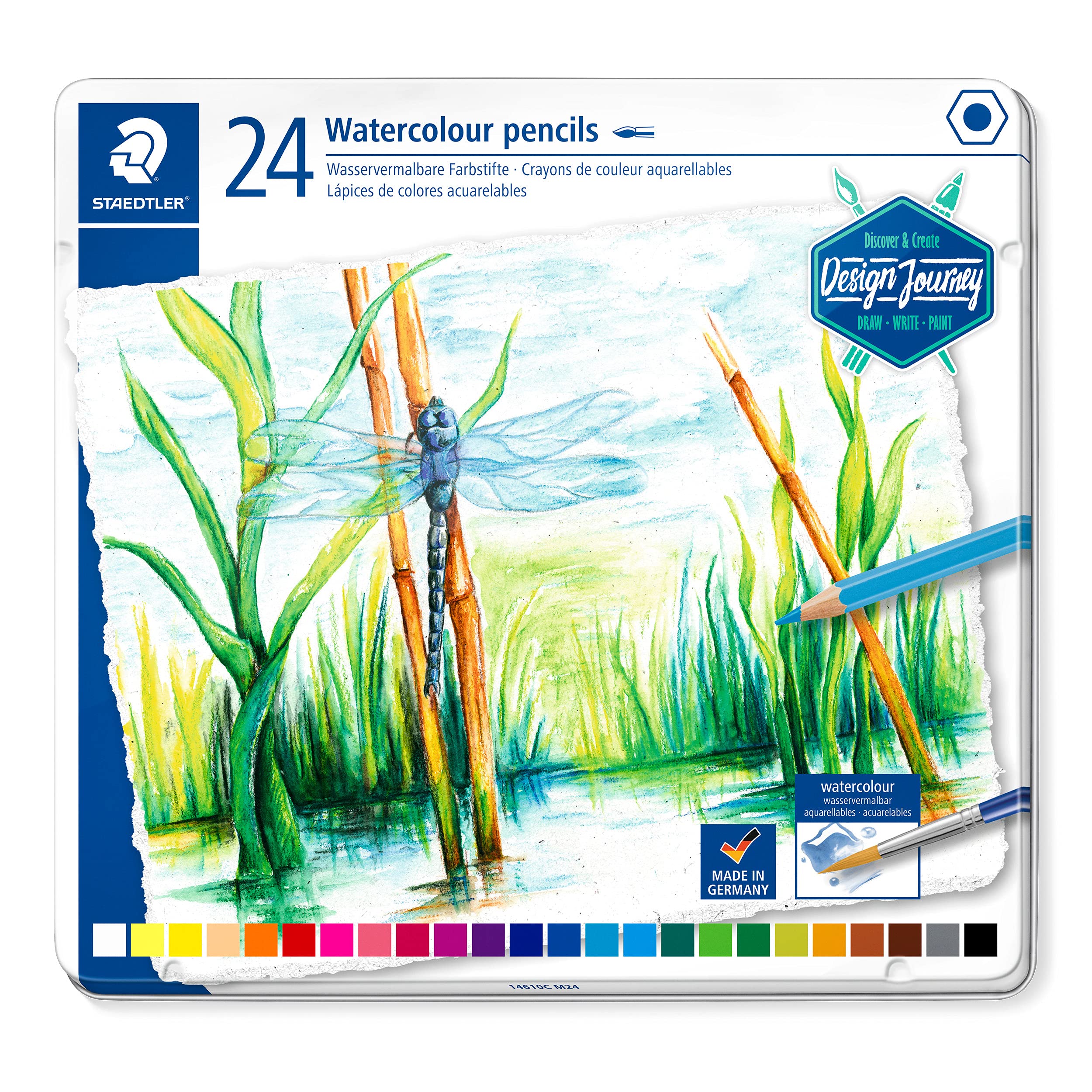 STAEDTLER 14610C Design Journey Watercolour Pencils - Assorted Colours (Tin of 24