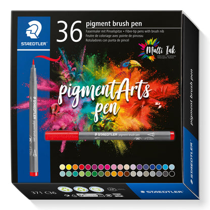 STAEDTLER 371 C36 Pigment Arts Brush Pen - Assorted Basic Colours (Pack of 36) Basic Pack of 36