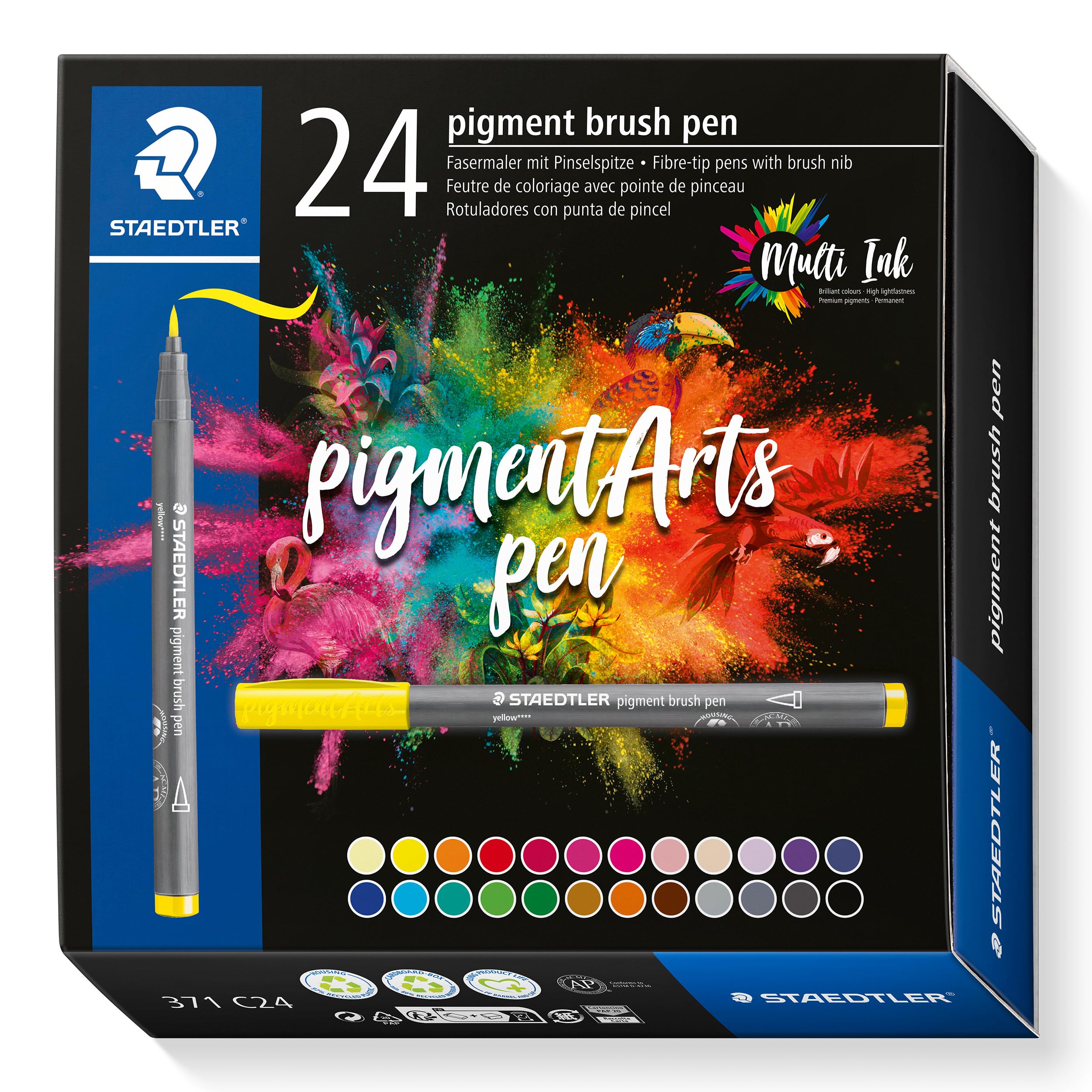 STAEDTLER 371 C24 Pigment Arts Brush Pen - Assorted Basic Colours (Pack of 24) Basic Pack of 24