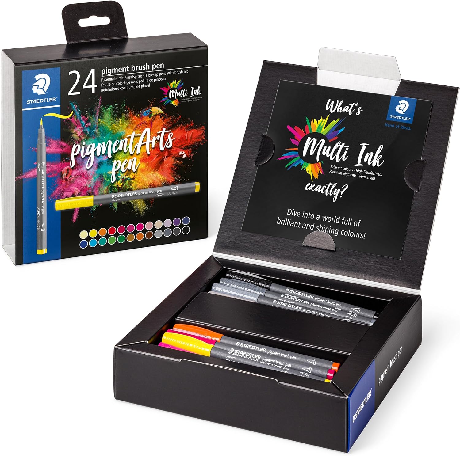 STAEDTLER 371 C24 Pigment Arts Brush Pen - Assorted Basic Colours (Pack of 24) Basic Pack of 24