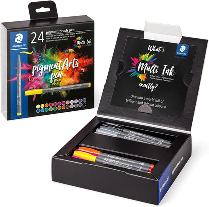 STAEDTLER 371 C24 Pigment Arts Brush Pen - Assorted Basic Colours (Pack of 24) Basic Pack of 24
