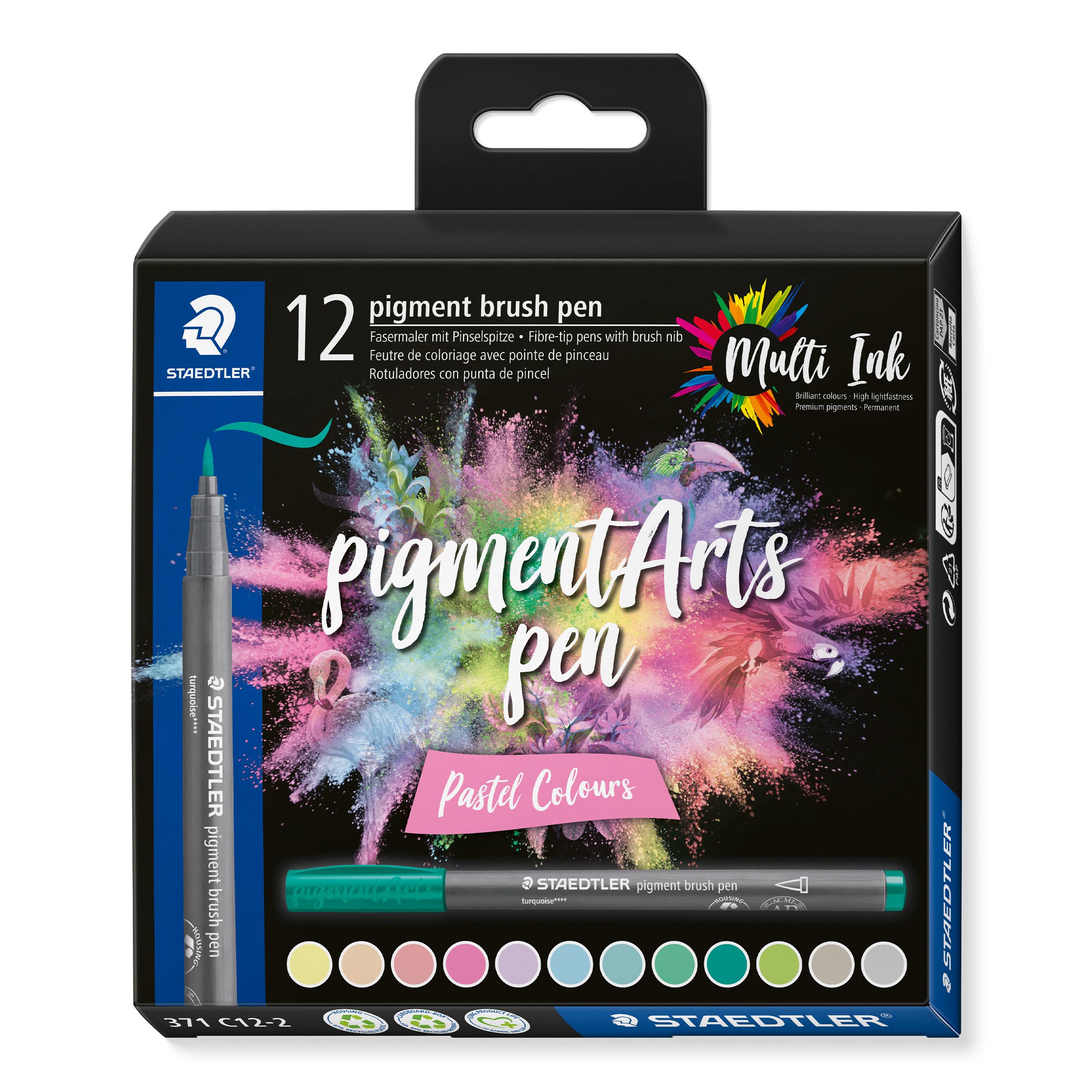 STAEDTLER 371 C12-2 Pigment Arts Brush Pen - Assorted Pastel Colours (Pack of 12) Pastel Pack of 12