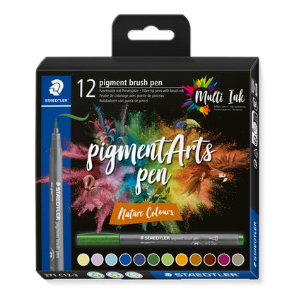 STAEDTLER 371 C12-3 Pigment Arts Brush Pen - Assorted Nature Colours (Pack of 12) Nature Pack of 12