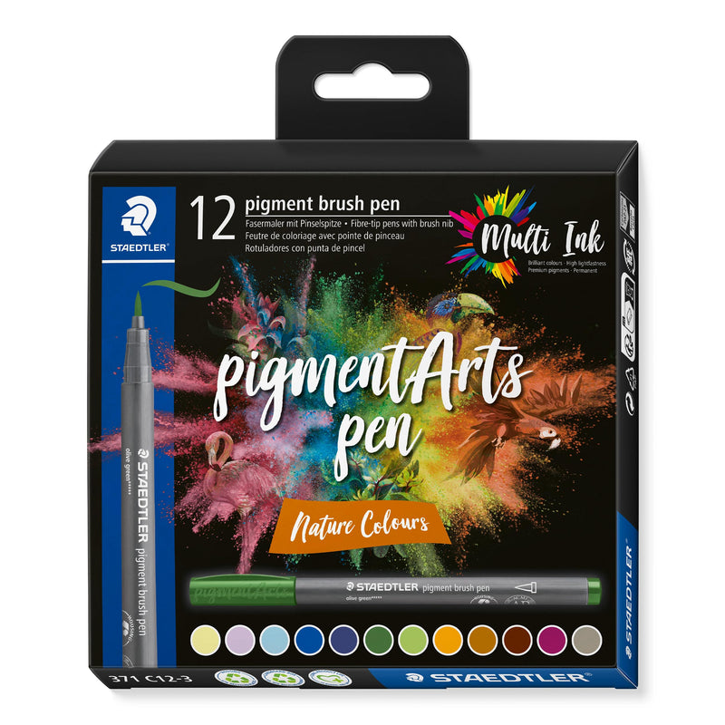 STAEDTLER 371 C12-3 Pigment Arts Brush Pen - Assorted Nature Colours (Pack of 12) Nature Pack of 12
