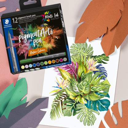 STAEDTLER 371 C12-3 Pigment Arts Brush Pen - Assorted Nature Colours (Pack of 12) Nature Pack of 12