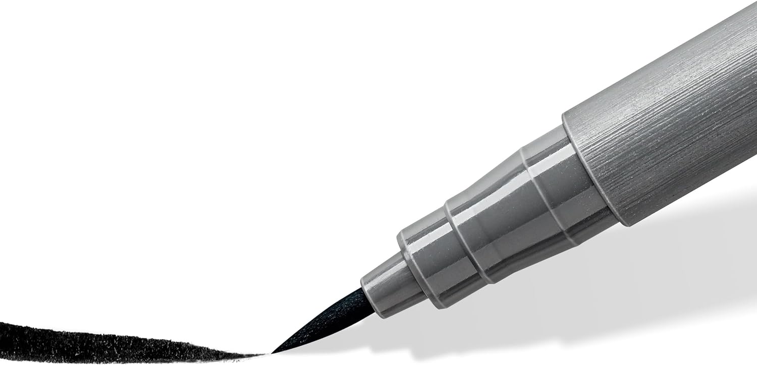 STAEDTLER 372 C6 Pigment Arts Soft Brush Pen - Assorted Grey Colours (Pack of 6) Assorted Greys
