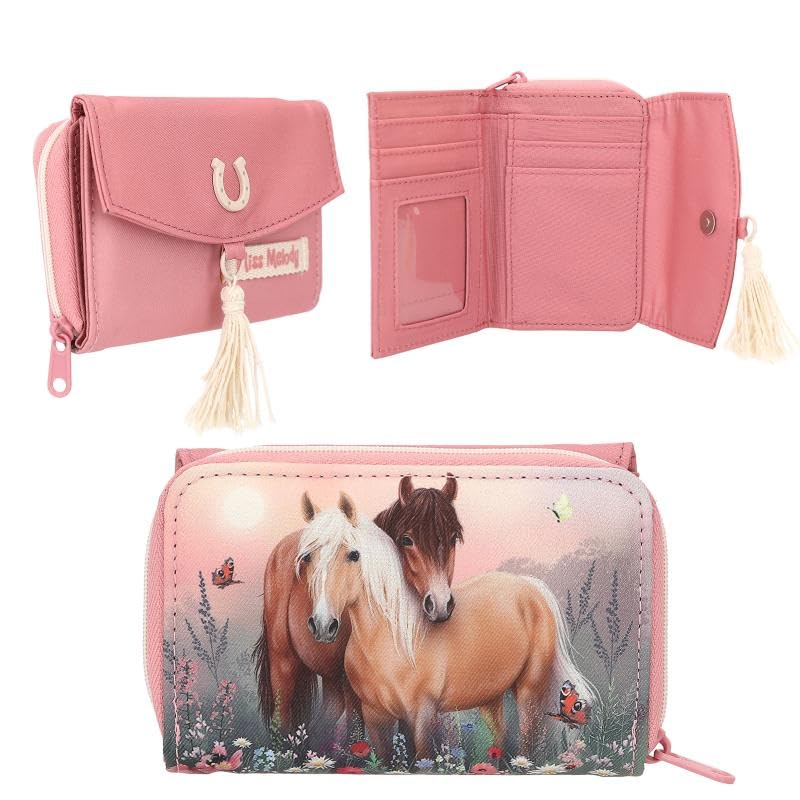 Depesche Miss Melody Floral Horse 1 Piece Polyester Wallet Off Pink with Horseshoe Applique, pink