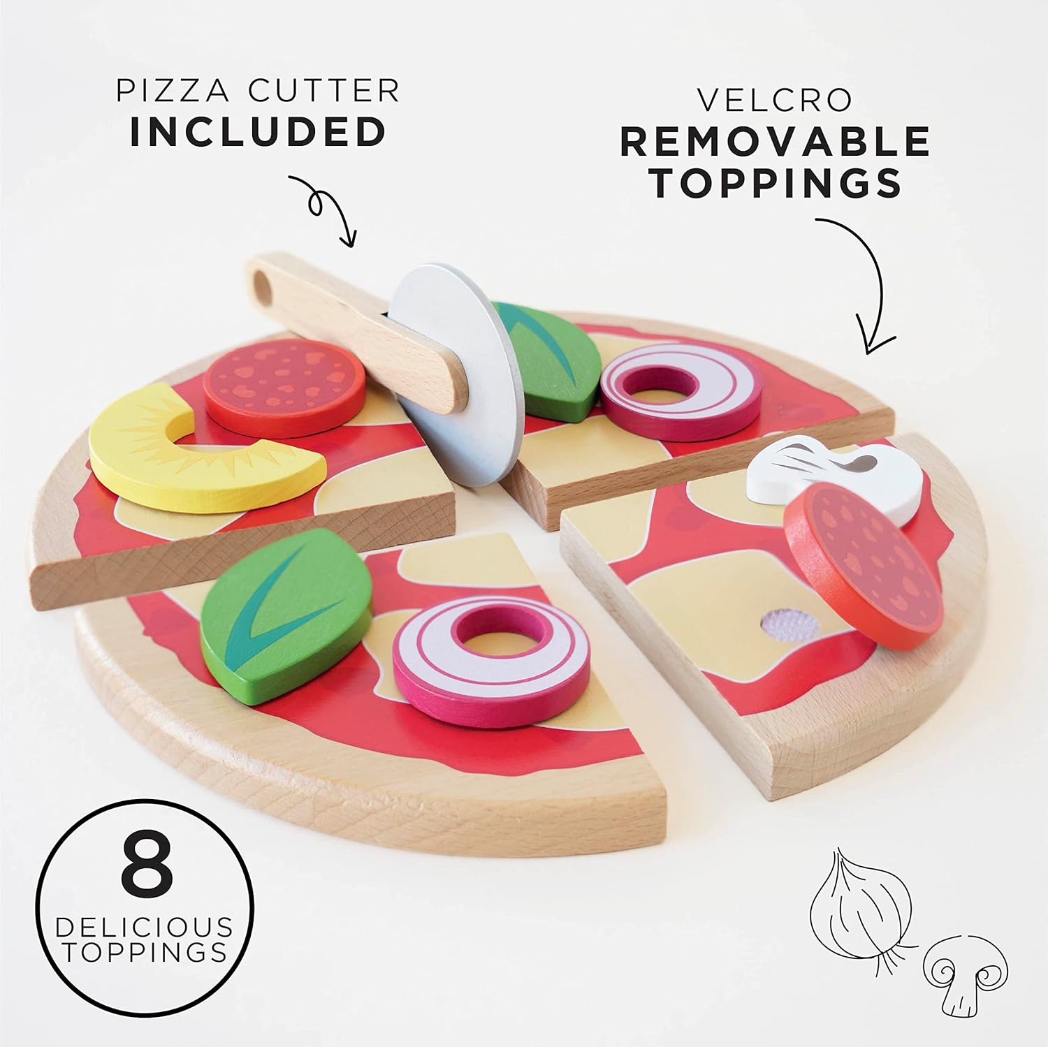 Le Toy Van - TV279 - Juguete Educativo Juego de Pizza para niños a Partir de 2 años, Fieltro Juego Pizza, Montessori, Fabricado en Madera, 13 Piezas, Incluye Cortador de Pizza, Juego ecológico