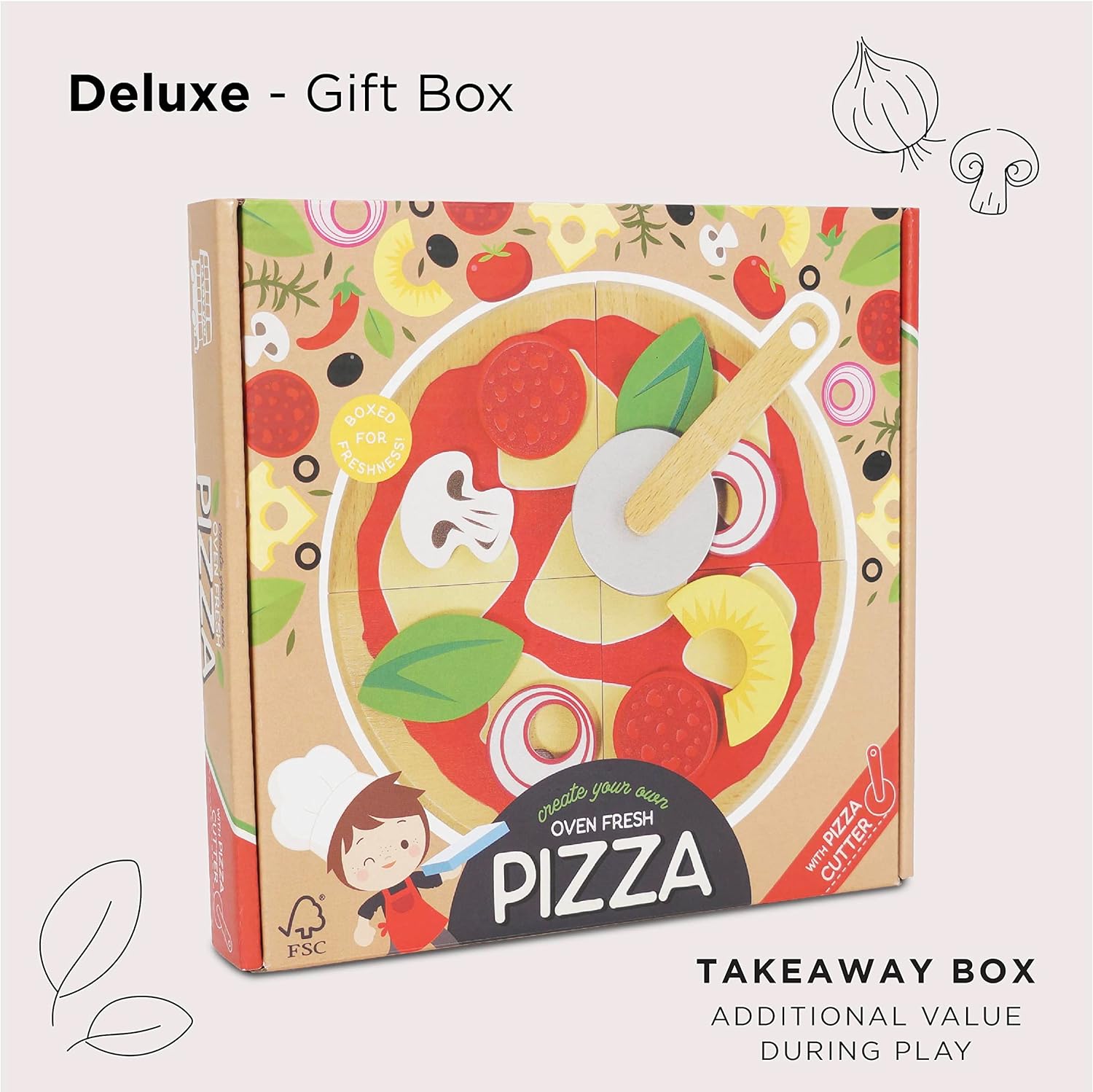 Le Toy Van - TV279 - Juguete Educativo Juego de Pizza para niños a Partir de 2 años, Fieltro Juego Pizza, Montessori, Fabricado en Madera, 13 Piezas, Incluye Cortador de Pizza, Juego ecológico