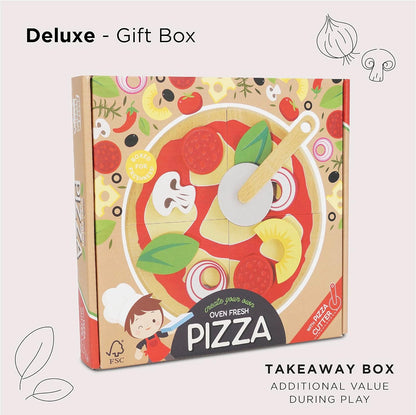 Le Toy Van - TV279 - Juguete Educativo Juego de Pizza para niños a Partir de 2 años, Fieltro Juego Pizza, Montessori, Fabricado en Madera, 13 Piezas, Incluye Cortador de Pizza, Juego ecológico