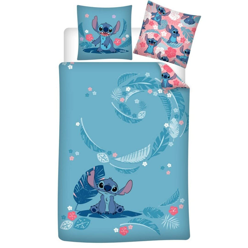 Aymax Bettwäsche Lilo und Stitch aus Flanell, 100% Baumwolle, wendbarer Bettbezug 140 x 200 cm + Kissenbezug 65 x 65 cm