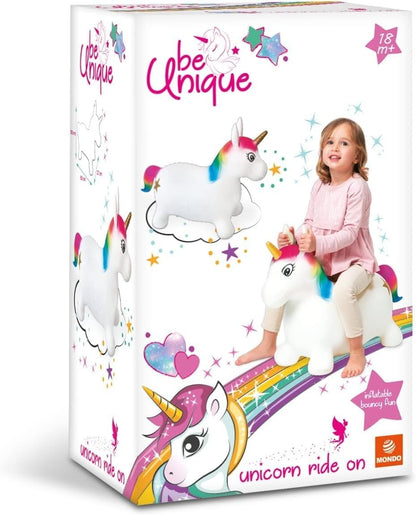 Mondo Toys - Unicorn Ride-On Inflatable Unicorn for Kids - Inflatable Riding Unicorn - Jumping Animal 09132