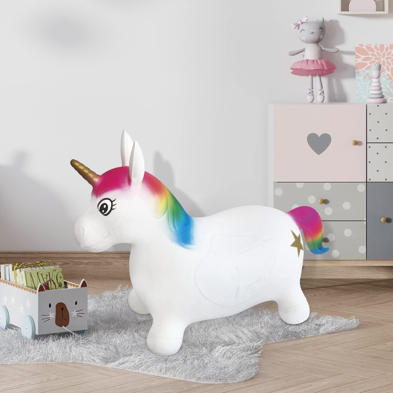 Mondo Toys - Unicorn Ride-On Inflatable Unicorn for Kids - Inflatable Riding Unicorn - Jumping Animal 09132