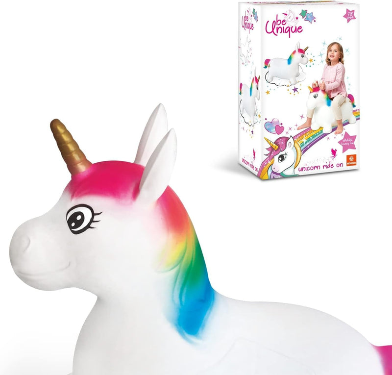 Mondo Toys - Unicorn Ride-On Inflatable Unicorn for Kids - Inflatable Riding Unicorn - Jumping Animal 09132