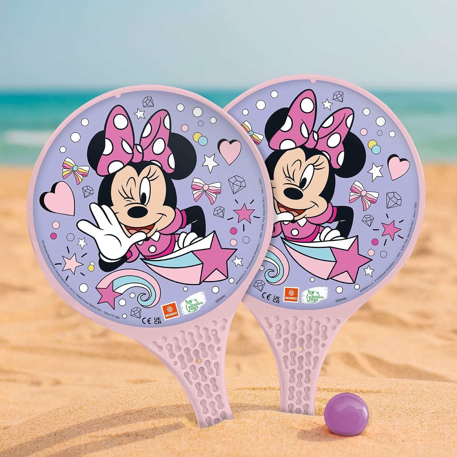 Mondo Toys – MINNIE PADDLE - 2 Schläger aus Kunststoff – Gummiball – Strandspielzeug für Kinder und Erwachsene – offizielles Produkt – 15004