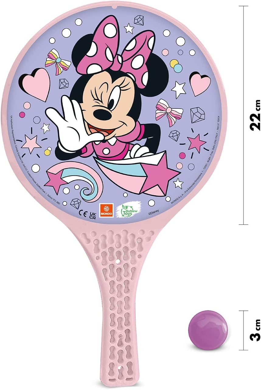 Mondo Toys – MINNIE PADDLE - 2 Schläger aus Kunststoff – Gummiball – Strandspielzeug für Kinder und Erwachsene – offizielles Produkt – 15004