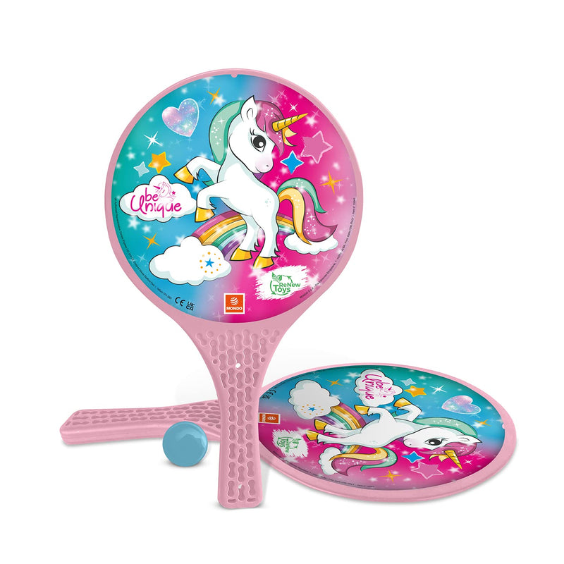 Mondo 15040 Toys-Unicorn Glitter-2 Plastic Rackets/Rubber Ball-Beach Game for Children and Adults-15040