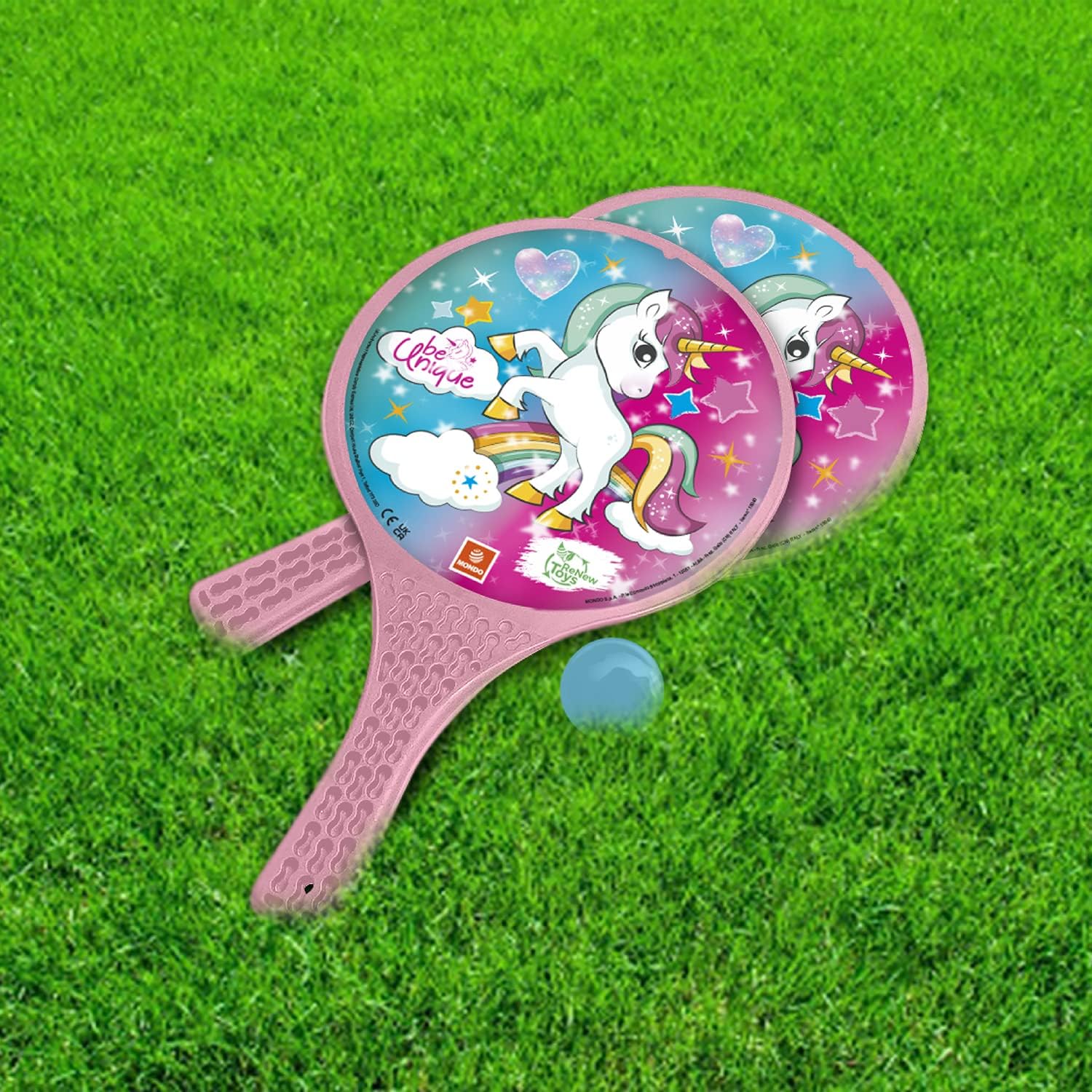 Mondo 15040 Toys-Unicorn Glitter-2 Plastic Rackets/Rubber Ball-Beach Game for Children and Adults-15040
