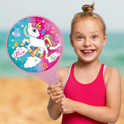 Mondo 15040 Toys-Unicorn Glitter-2 Plastic Rackets/Rubber Ball-Beach Game for Children and Adults-15040