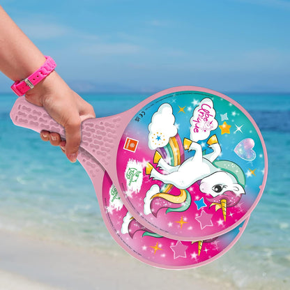 Mondo 15040 Toys-Unicorn Glitter-2 Plastic Rackets/Rubber Ball-Beach Game for Children and Adults-15040