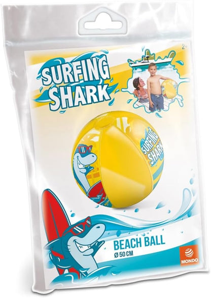 Mondo Toys 16921 Surfing Shark Beach Ball, gekleurde strandbal, opblaasbaar, ideaal om te spelen in het water, geschikt voor kinderen, jongeren/volwassenen, diameter 50 cm