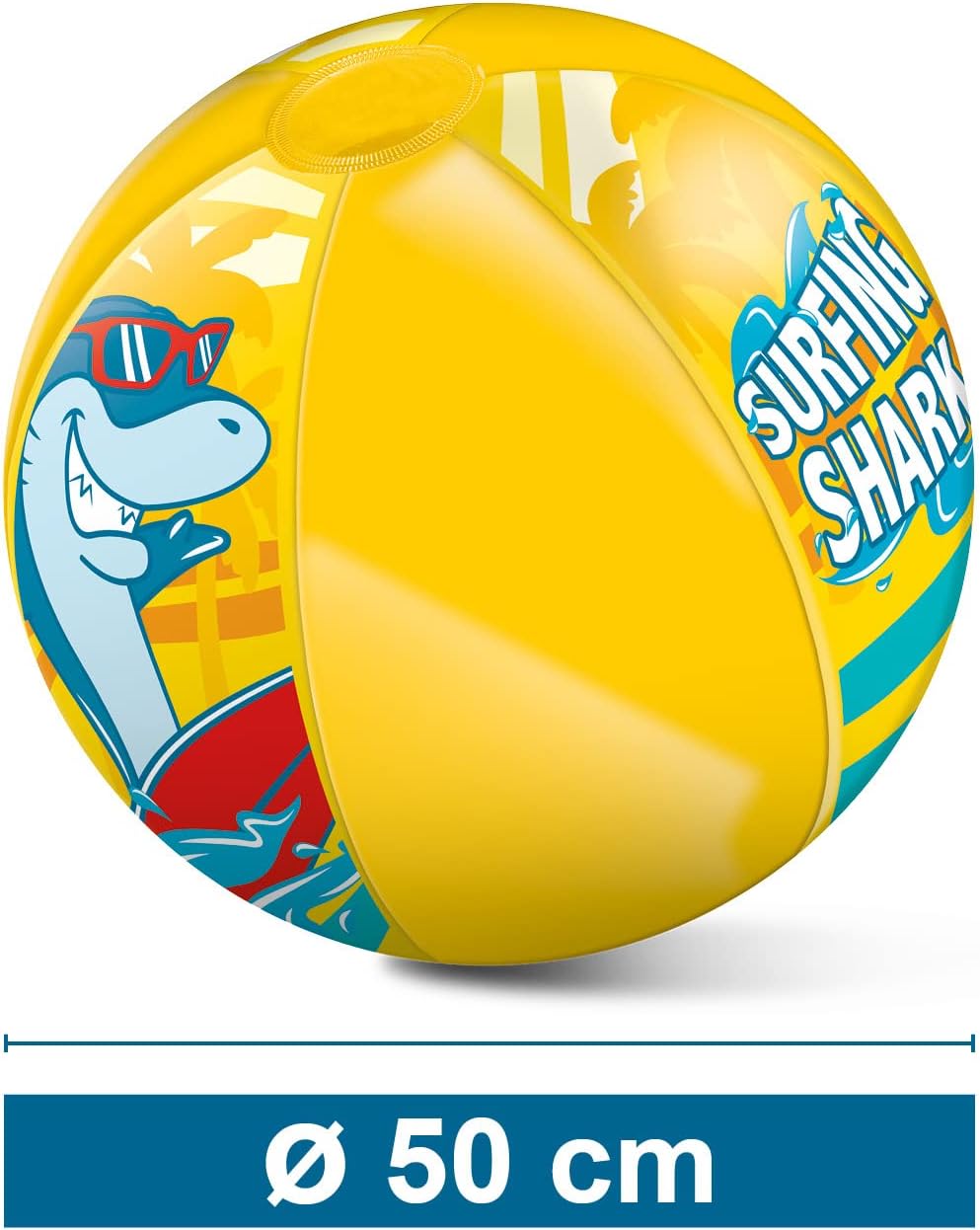 Mondo Toys 16921 Surfing Shark Beach Ball, gekleurde strandbal, opblaasbaar, ideaal om te spelen in het water, geschikt voor kinderen, jongeren/volwassenen, diameter 50 cm