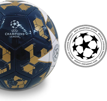 Mondo Toys - Pallone da Calcio Cucito CHAMPIONS LEAGUE - Prodotto Ufficiale - misura 5 - 400 g - colore Oro Blu 23001