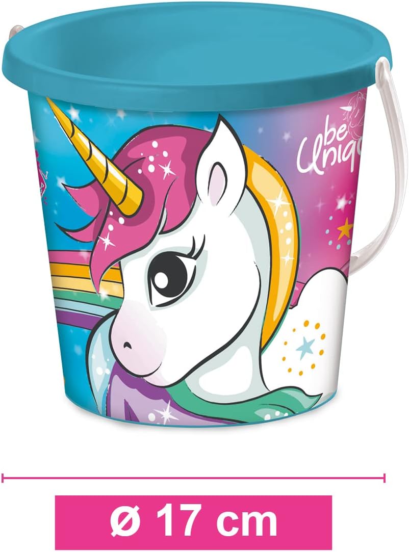 Mondo Toys - BUCKET SET + WATER CAN UNICORN - Sandeimer Set ø17 cm mit Giesser - 6-Teiliges Strandspielzeug Set für Kinder ab 3 Jahren, Strandset - 28534