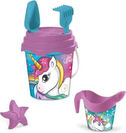 Mondo Toys - BUCKET SET + WATER CAN UNICORN - Sandeimer Set ø17 cm mit Giesser - 6-Teiliges Strandspielzeug Set für Kinder ab 3 Jahren, Strandset - 28534