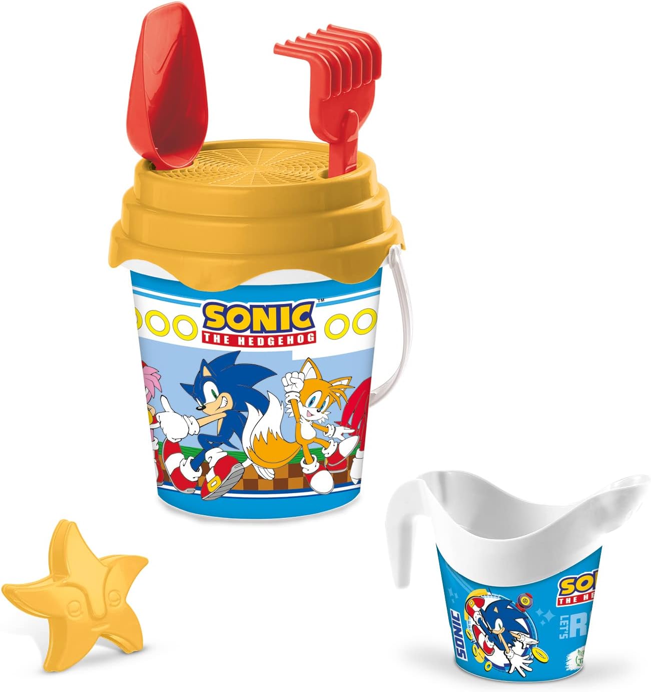 Mondo Sonic, Renew Toys Sea Set with Bucket, Scoop Rake, Sieve, Shape, Watering Can Included, Multi-Colour, 17 cm, 28707